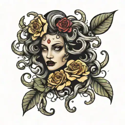 Medusa Face With Roses