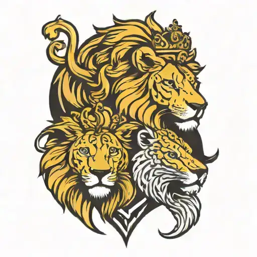 Couples Tattoo Combining Symbol For King And Queen And Lions