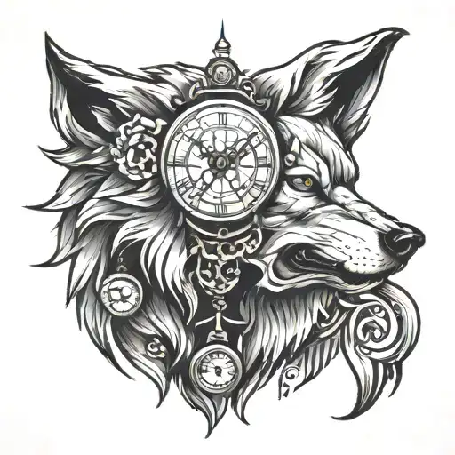 Wolf Head With Clock