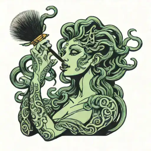 Medusa Head Holding A Makeup Brush Applying Makeup On Herself
