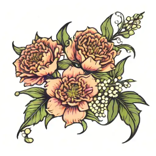 Two Carnations One Aster One Narcissus And One Lily Of The Valley Line Drawing Simple