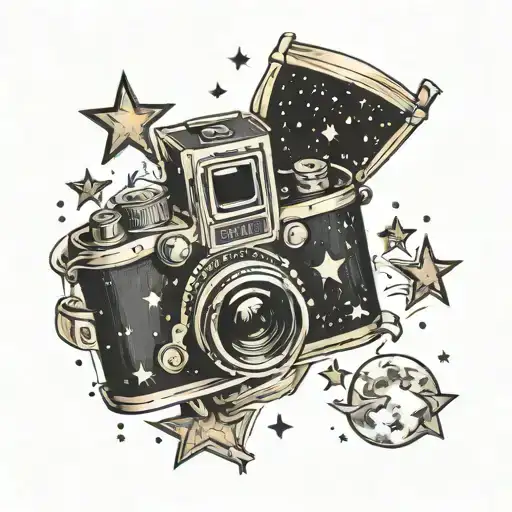 Vintage Camera Surrounded By Stars And Moon