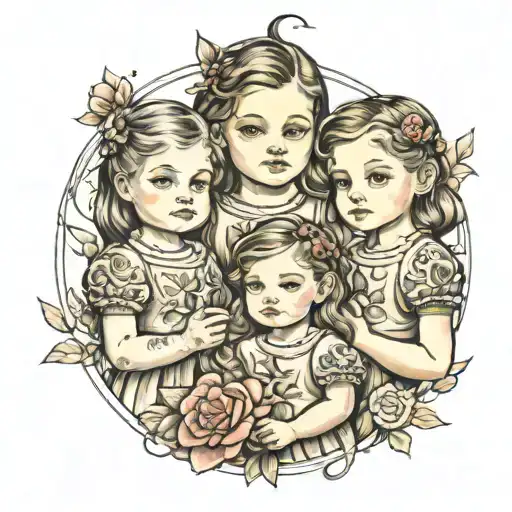 Two Little Girls On Slightly Older And Their Mother