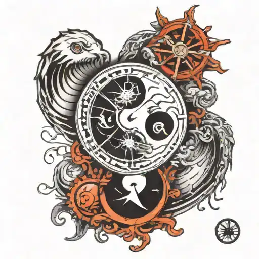 Ying Yang Sign With Nautical Compass