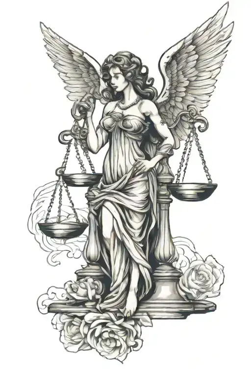 Sexy Hourglass Figure Lady Justice Angel Tattoo Design