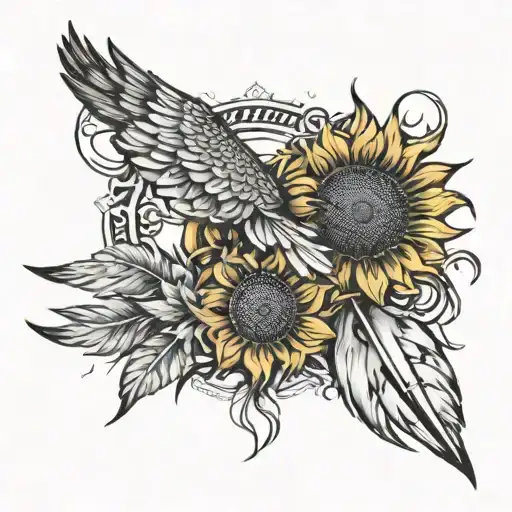 Sunflower And Eagle Feather