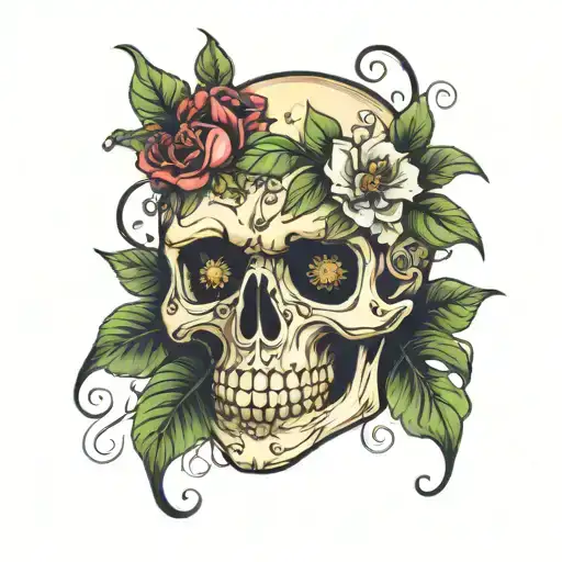 Skull With Flower And Vines Through The Eye