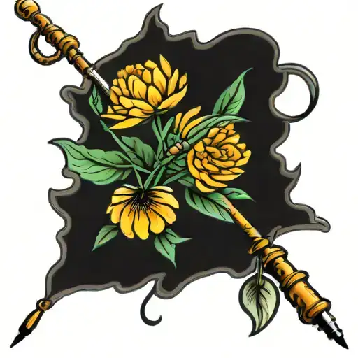 Fishing Rod Catching A Marigold Flower