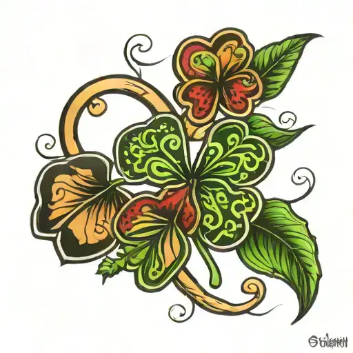 4 Leaf Clovers And Lucky In The Middle