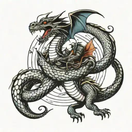 Dragon And Snake Fighting On A Planet