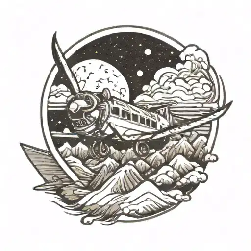 Full Moon Mountains Airplane Dog