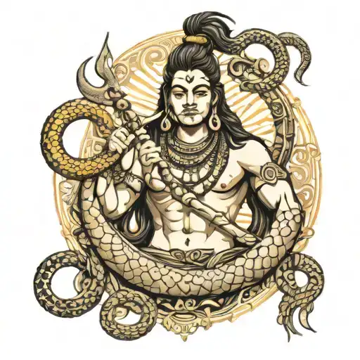Lord Shiva Trident And His Snake