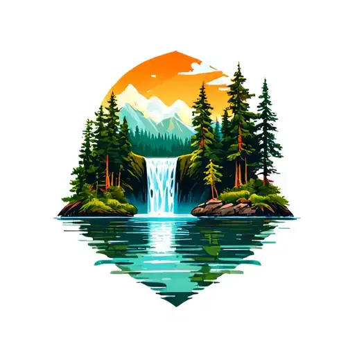 Summer Lake Vibe With Waterfall Into Forrest