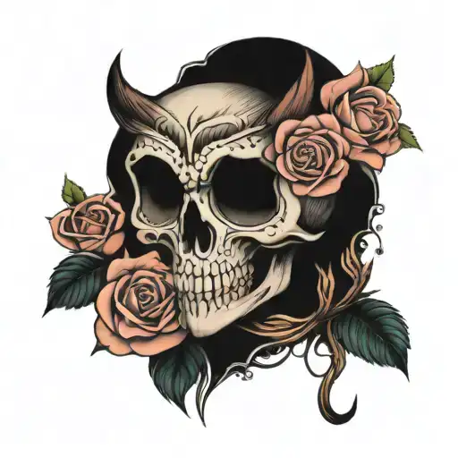 Owl Scull With Roses Surrounding