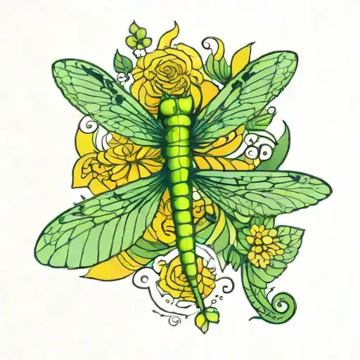 Dragonfly Topview Green And Yellow