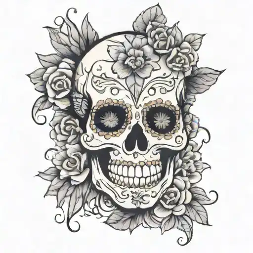 Sugar Skull Surrounded By Flowers