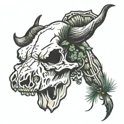 Ponderosa Pine And Bull Skull