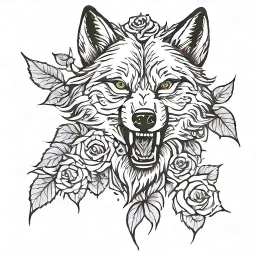 Wolf Head And Roses