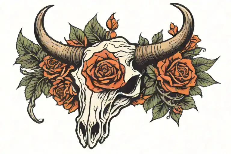 Longhorn Skull With Roses