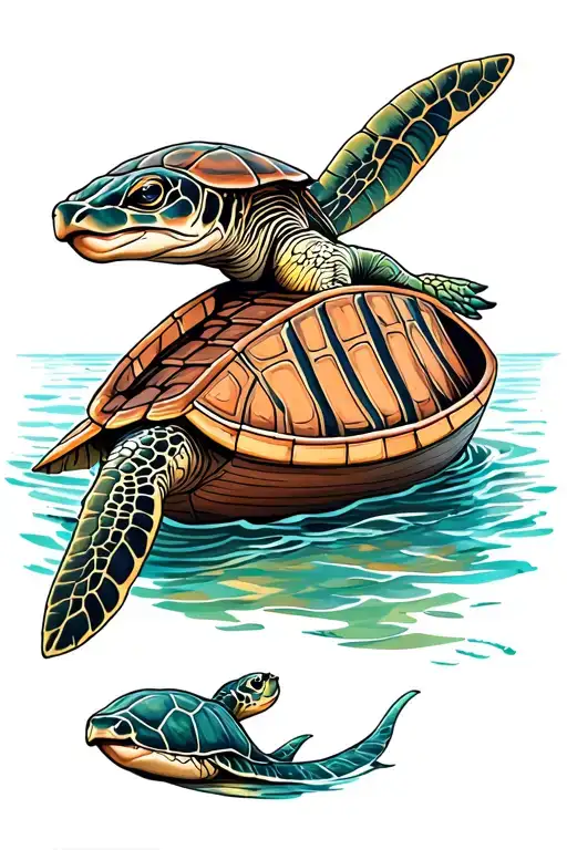 Sea Turtle Swimming Alongside A Boat