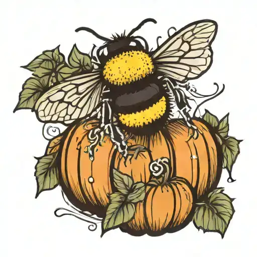 Small Bumblebee Flying Around Pumpkin