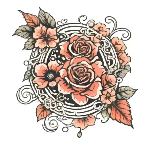 Infinity Symbol With Rose Cherry Blossom And Poppy