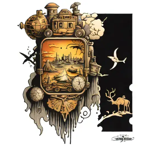 Travel Tattoo Combinng Simbles From Different Destinations That Can Be Added To Over Time