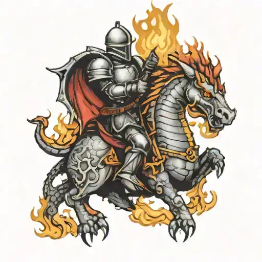 Knight And Dragon Breathing Fire