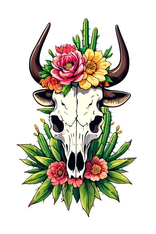 Bull Skull And Cactus