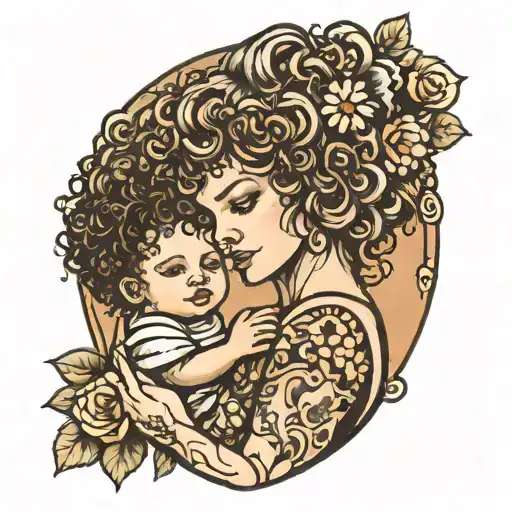 Curly Hair Mom Holding Baby