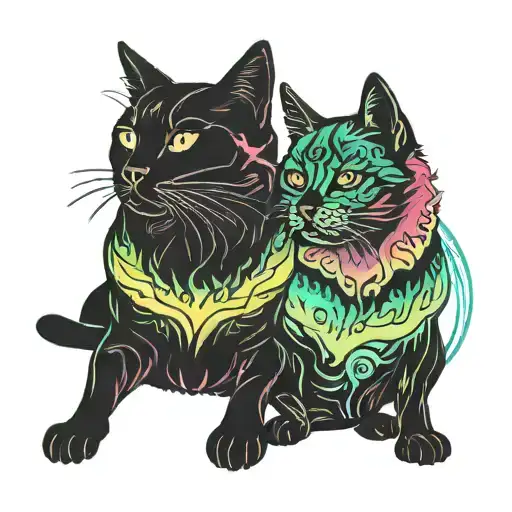 Silhouette Of A Cat And Dog Under The Northern Lights