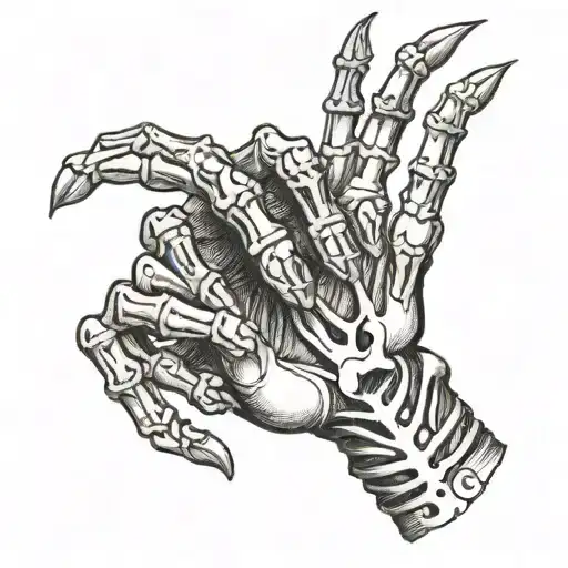 Skeleton Hand Tattoo With The Letter Nlmb On The Fingers