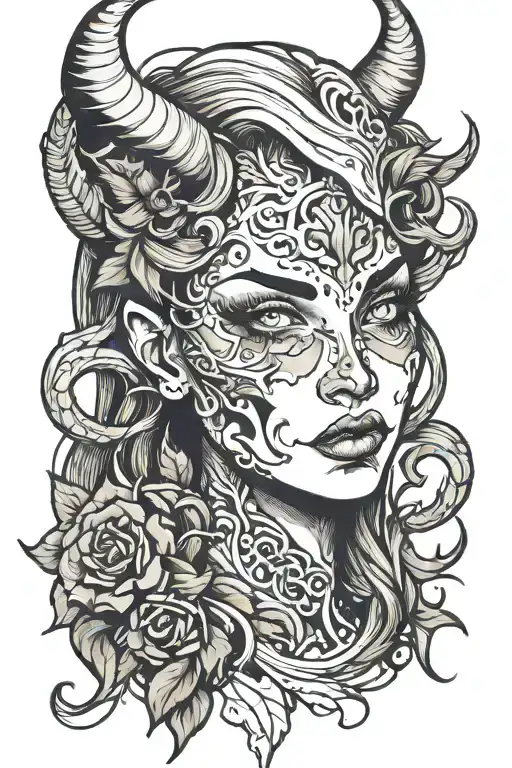 Half Female Face Half Demon Girl