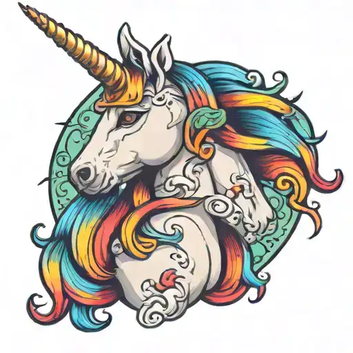 Unicorn With Rainbow Hair