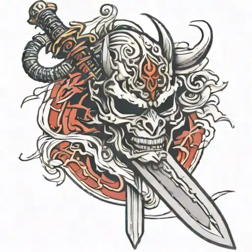 Sword With An Oni Mask As The Blade