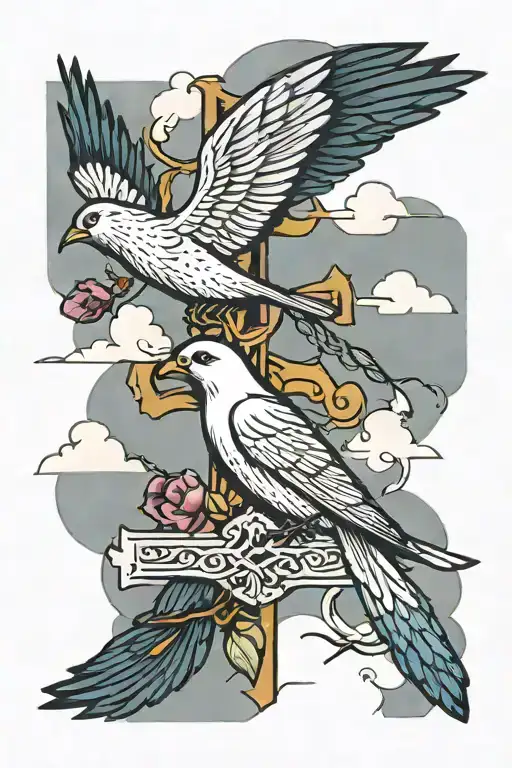 Cross And Bird Flying In The Sky