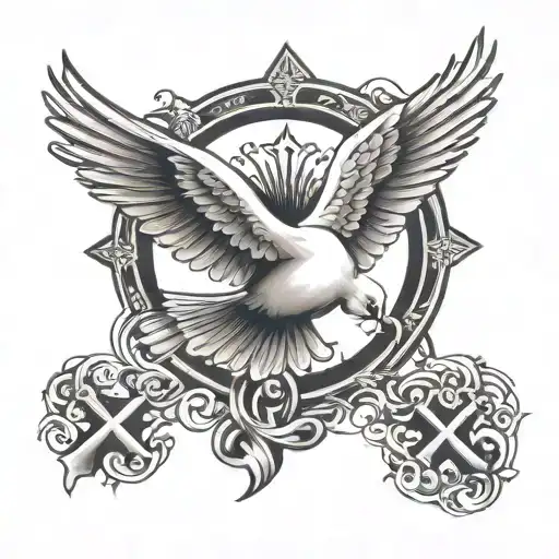 Cross And Dove Flying