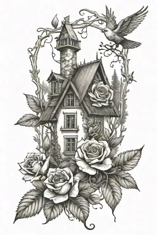 Rose Pencil Hous In The Forest Landscape Drawing Mood
