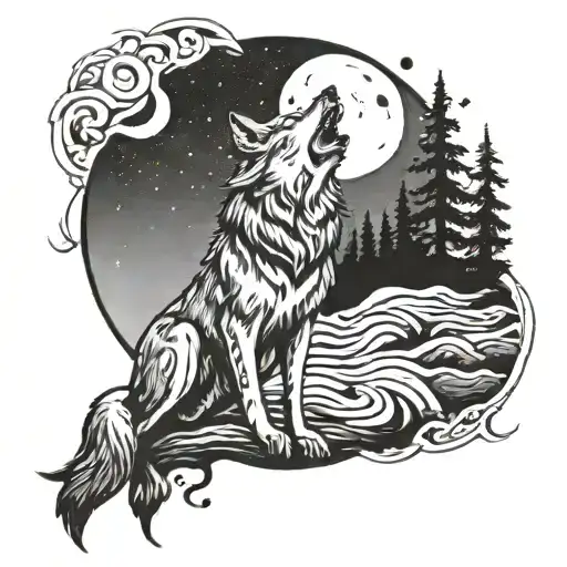 Full Moon And An Wolf Howling