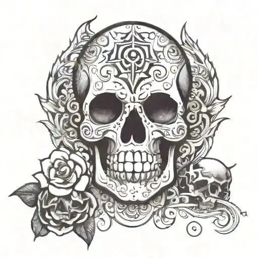 Om Hindi Text And Skull And Rouse