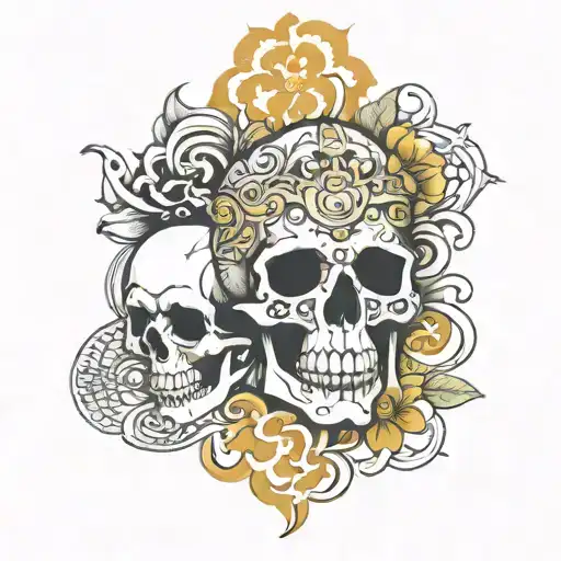 Om Hindi Text And Skull And Rouse