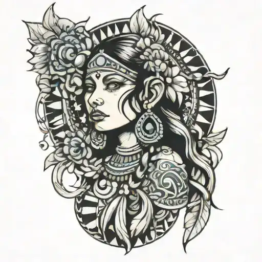 Aztec Schaman Girl Psychedelic