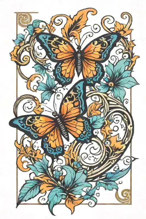 Butterflies With Flames And Vines And The Initial M Shaped