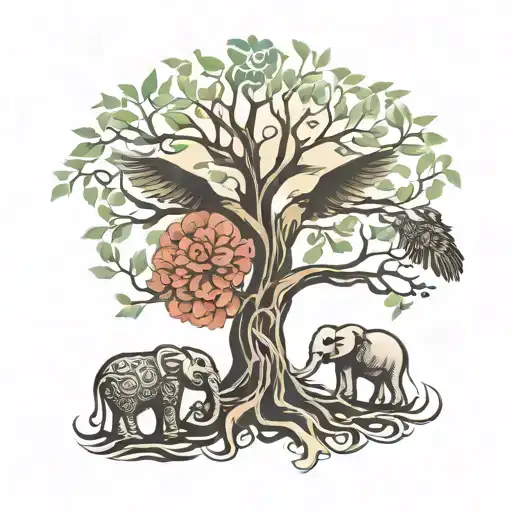 Tree Of Life And Elephant And Eagle