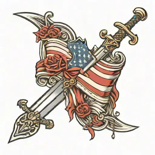 Sword And Draped Flag Downward Spiral