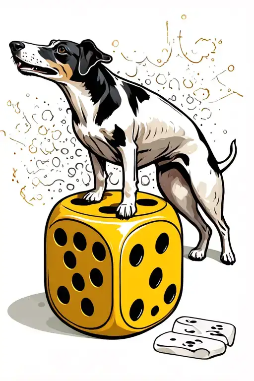 Greyhound Standing On Large Dice