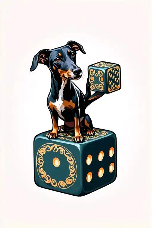 Black Greyhound Standing On Large Dice With One Paw On Each Die