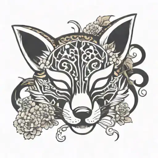 Japanese Fox Mask Split In Half