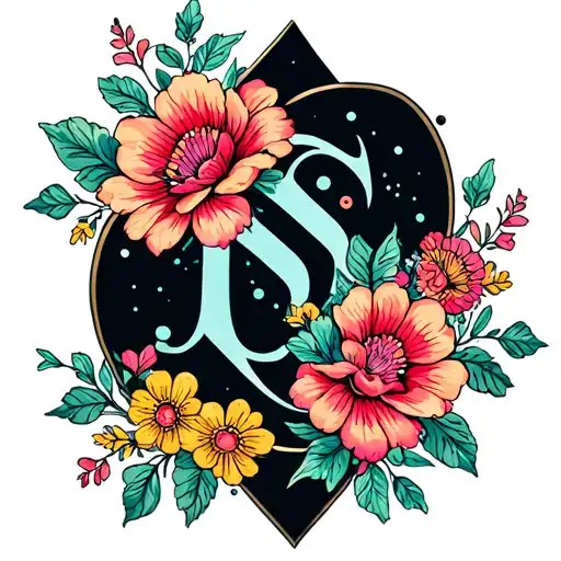 Wrist Tattoo With Lblack Etters Inside Pretty Colorful Filigree And Small Delicate Flowers