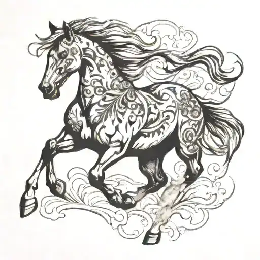 Realistic Horse Galloping With Nature Background Black